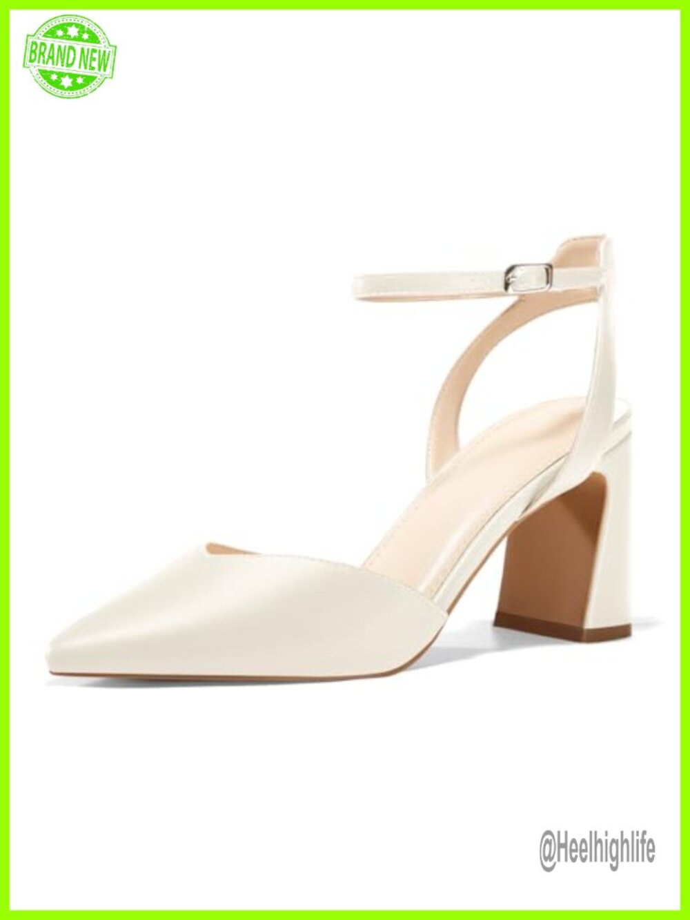 Pointy Toe Chunky Block Heel Ankle Strap Pumps Synthetic Leather Women's Heeled